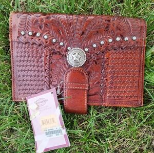Americas' West Large Tooled‎ Leather Pocket Clutch Nwt Western Country